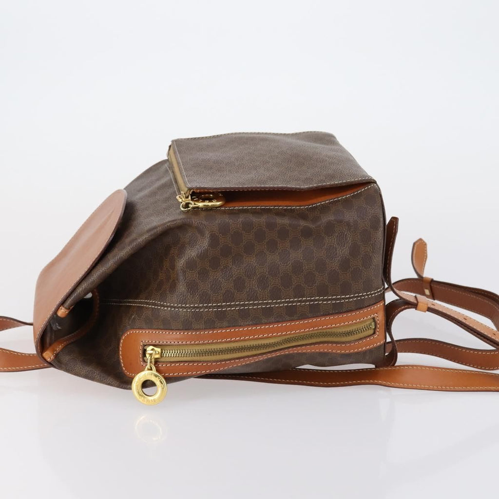 Celine Vintage Macadam Backpack Canvas And Leather Brown Canvas Backpack Bag