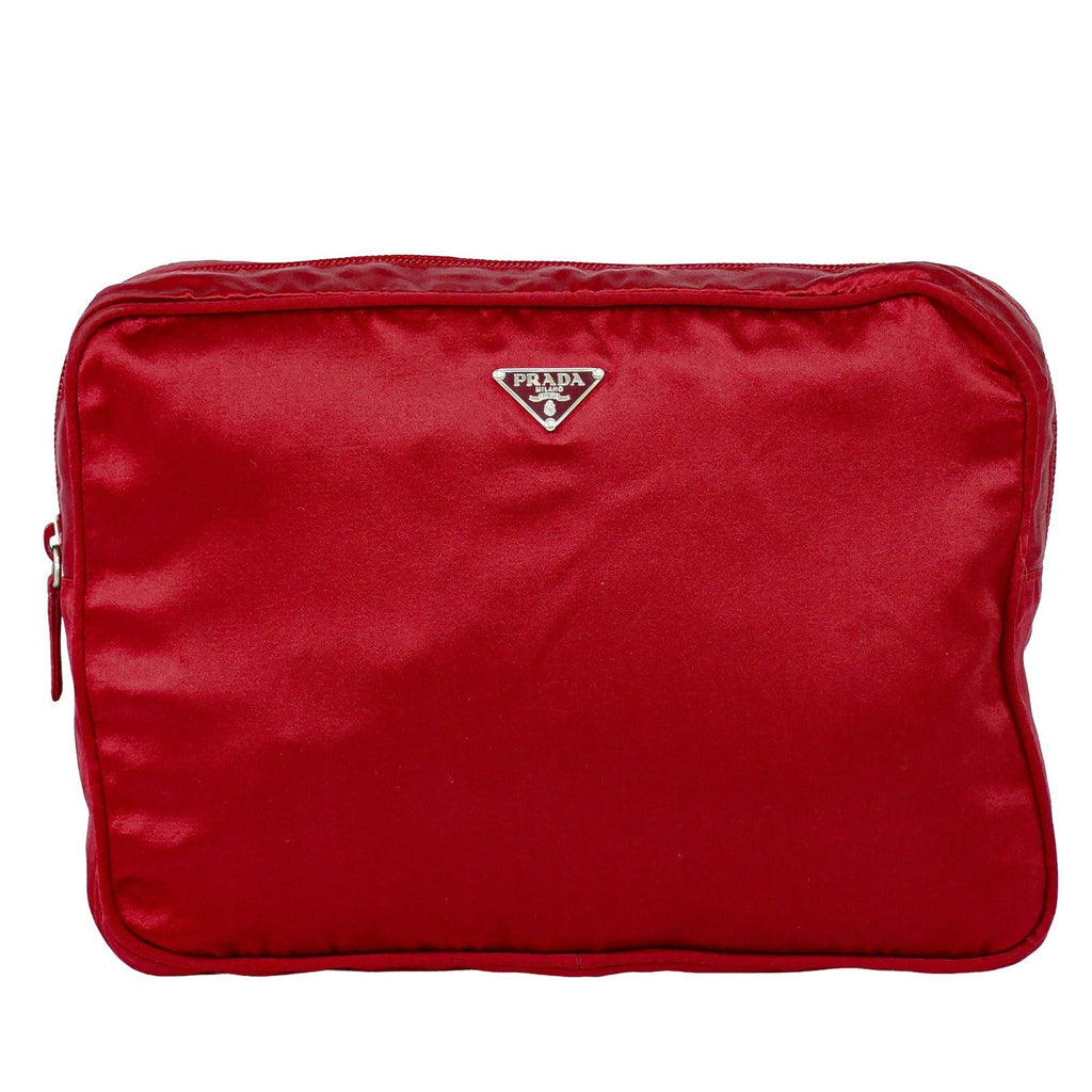 Prada Zip Around Toiletry Bag Silk Red Satin Clutche & Pouche Bag