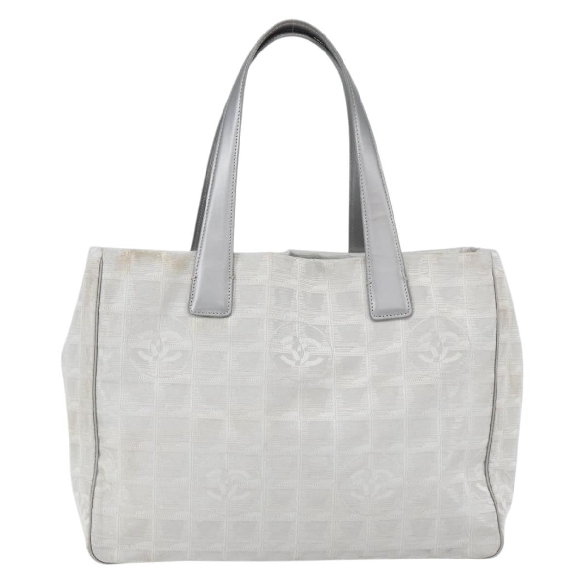 Chanel Travel Line Tote Nylon Silver Nylon Tote Bag Bag