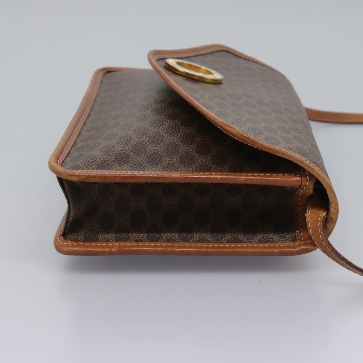 Celine Vintage Macadam Circle Logo Shoulder Bag Canvas And Leather Brown Canvas Shoulder Bag Bag