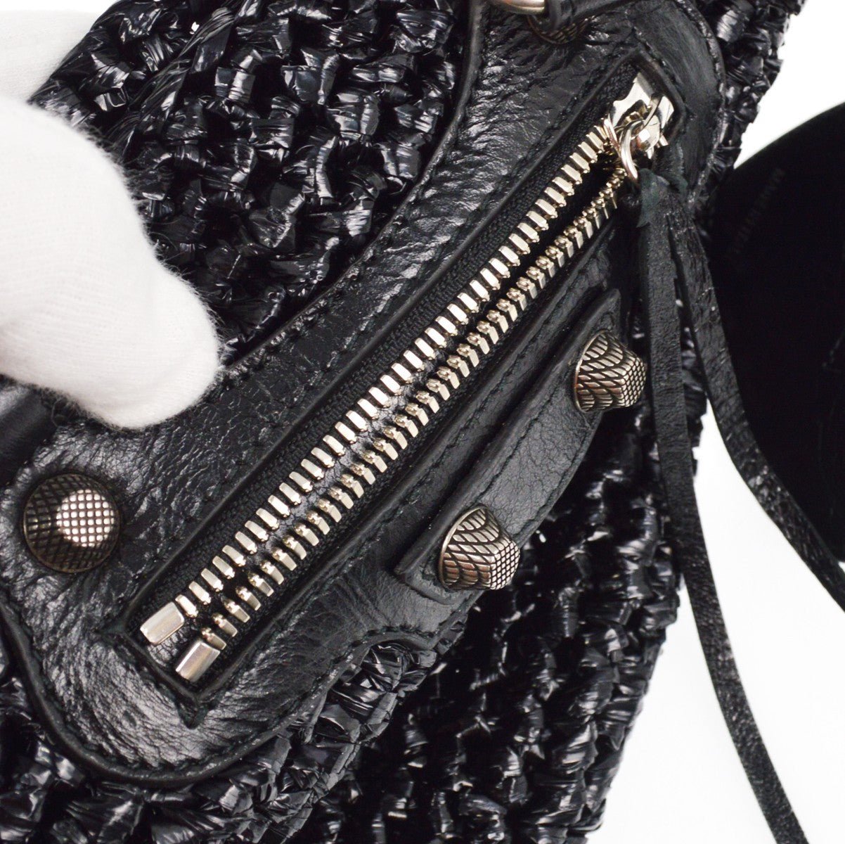 Balenciaga Le Cagole Panier Raffia With Leather Black Leather Tote Bag