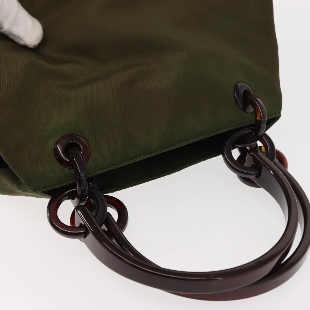 Prada Resin Handle Tote Tessuto Khaki Nylon Tote Bag Bag