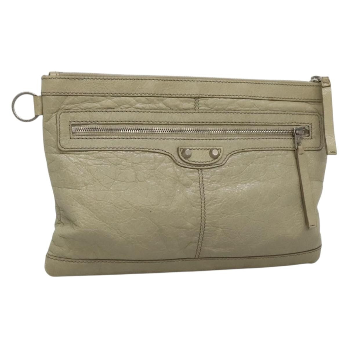 Balenciaga Classic City Clip Pouch Leather Beige Leather Clutche & Pouche