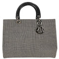 Christian Dior Vintage Lady Dior Bag Houndstooth Canvas Black Canvas Handbag (Pre-Owned)