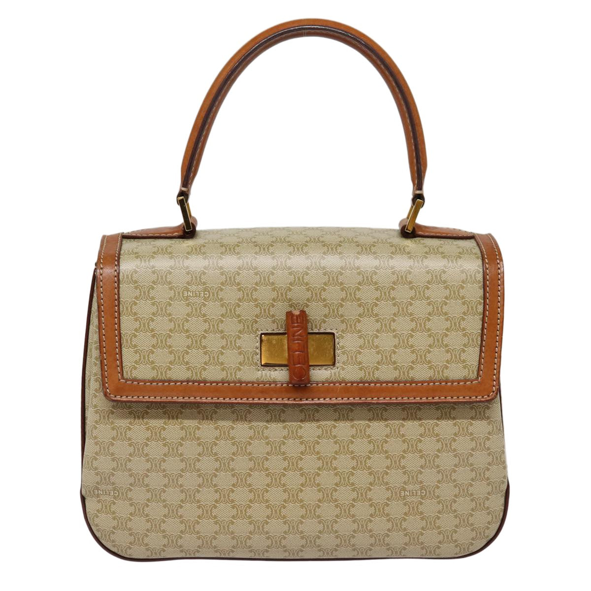 Celine Vintage Convertible Top Handle Bag Macadam Coated Canvas Beige Canvas Handbag