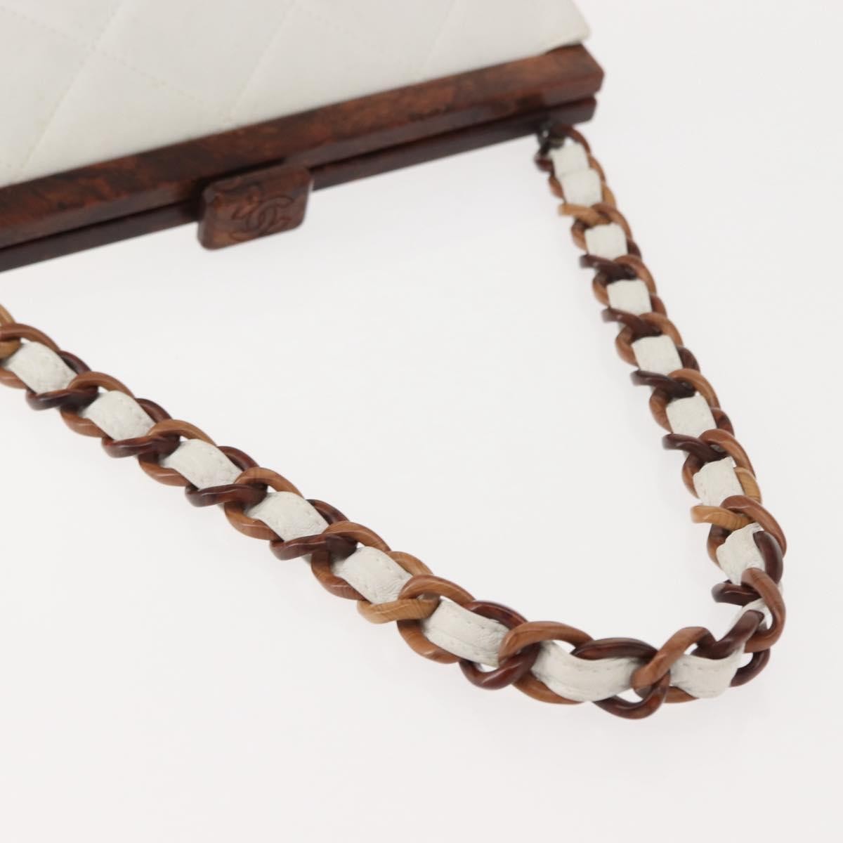 Chanel Wooden Frame Striped Shoulder Bag Leather White Leather Shoulder Bag Bag
