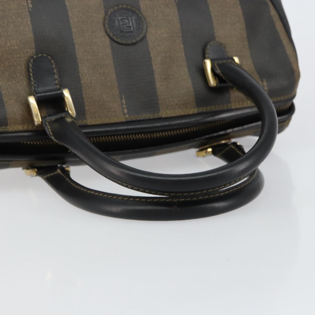 Fendi Vintage Pequin Boston Bag Coated Canvas Black Canvas Bag