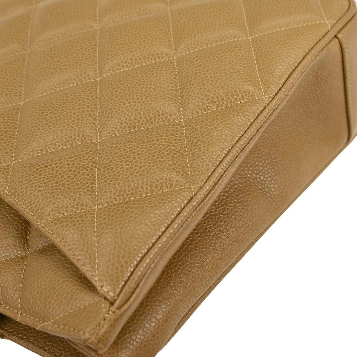 Chanel Vintage Cc Lock Pocket Tote Quilted Caviar Beige Leather Tote Bag Bag
