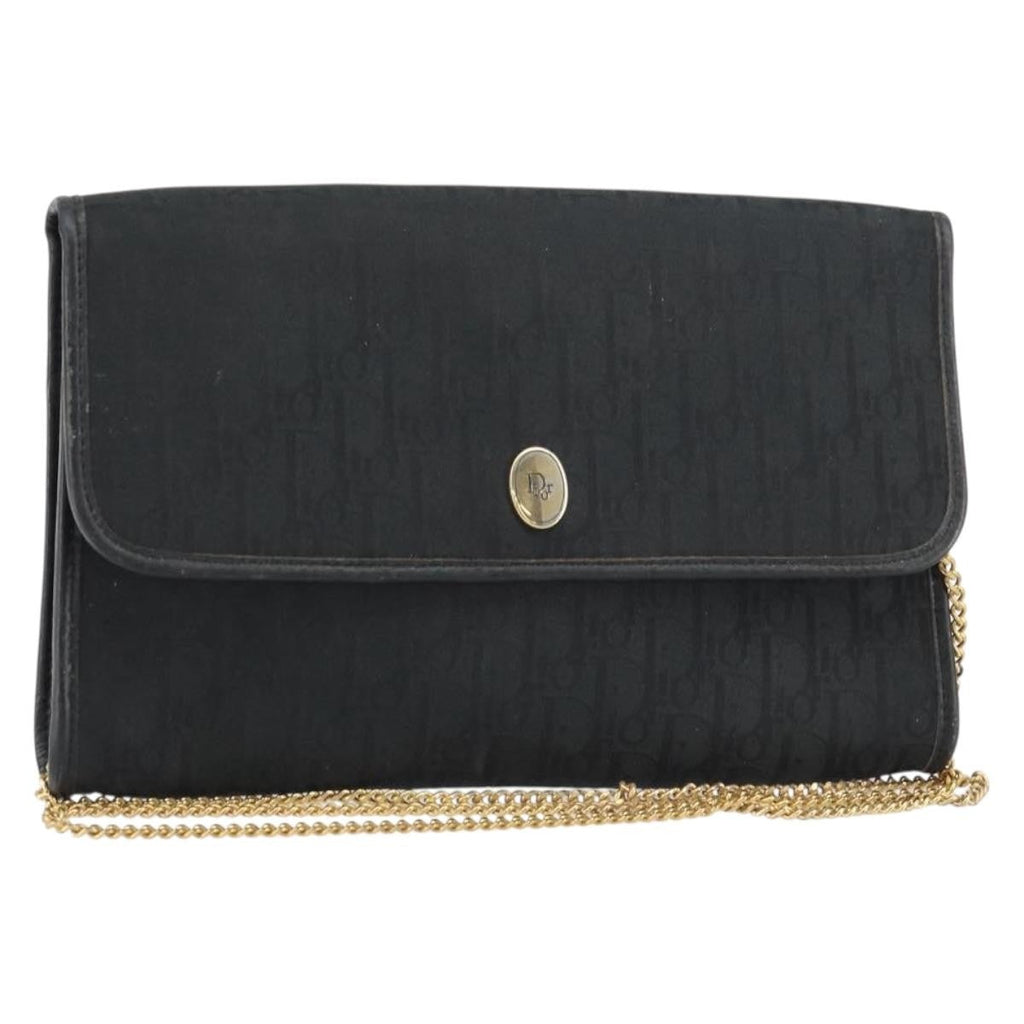 Christian Dior Vintage Chain Flap Shoulder Bag Diorissimo Canvas Black Canvas Shoulder Bag Bag (Pre-Owned)