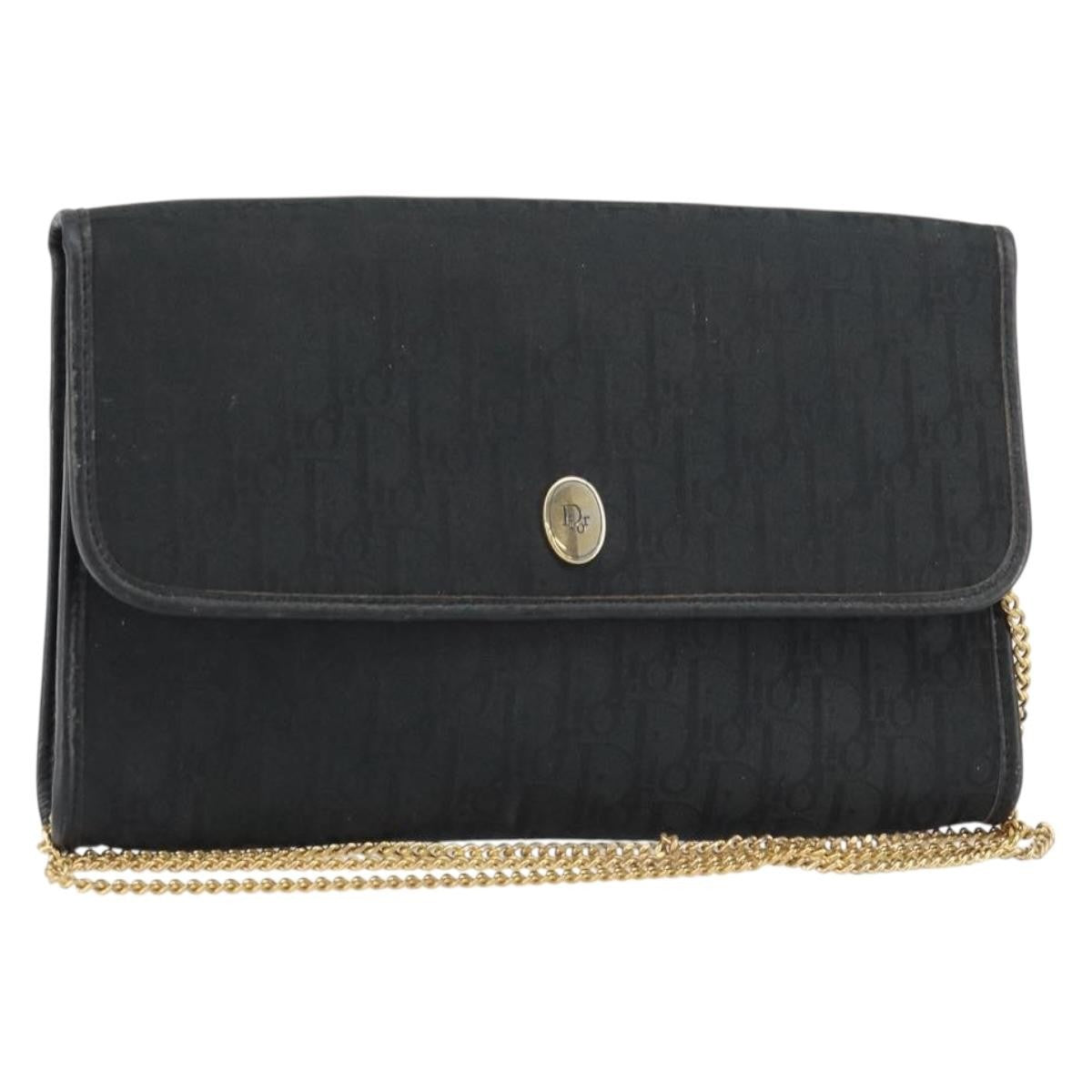 Christian Dior Vintage Chain Flap Shoulder Bag Diorissimo Canvas Black Canvas Shoulder Bag Bag (Pre-Owned)