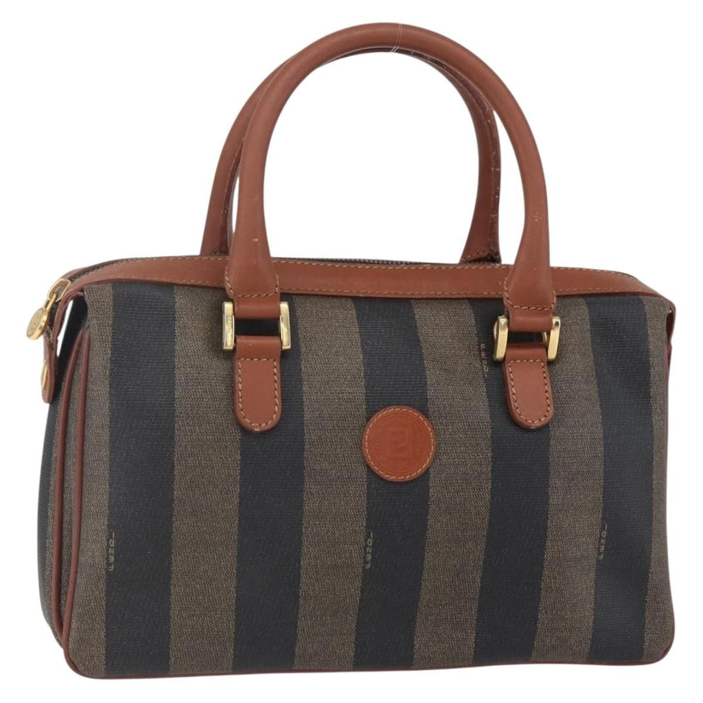 Fendi Vintage Pequin Convertible Boston Bag Coated Canvas Brown Canvas Handbag