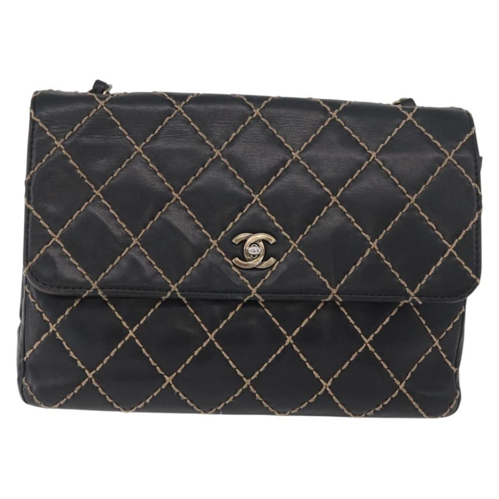 Chanel Chanel Matelassé Cuir Noir Black Leather Black Leather Handbag