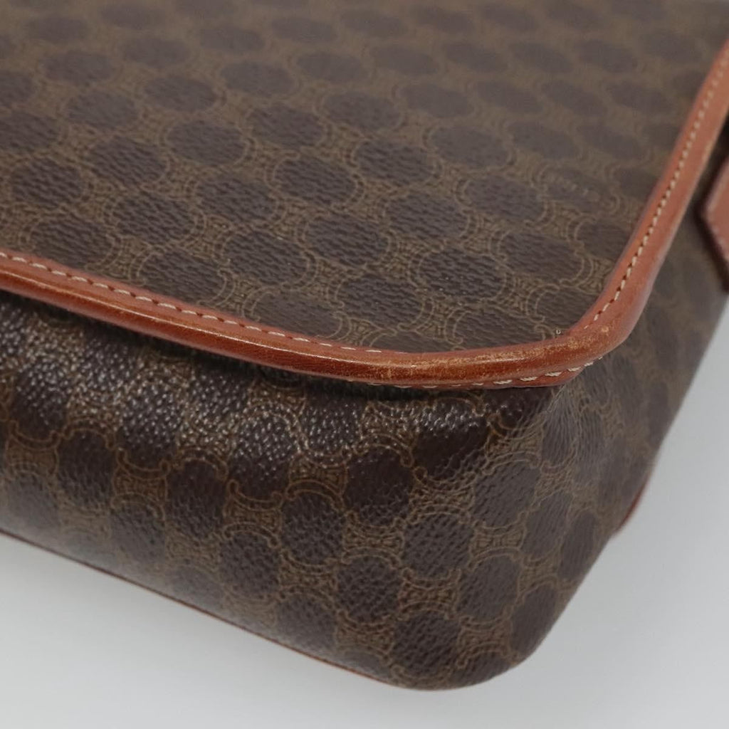 Celine Vintage Macadam Circle Logo Shoulder Bag Canvas And Leather Brown Canvas Shoulder Bag Bag
