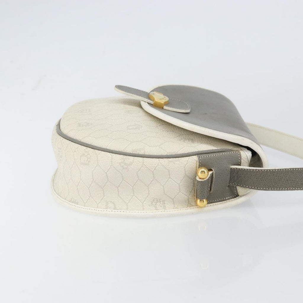 Christian Dior Vintage Honeycomb Flap Crossbody Bag Canvas And Leather White Canvas Shoulder Bag Bag (Pre-Owned)