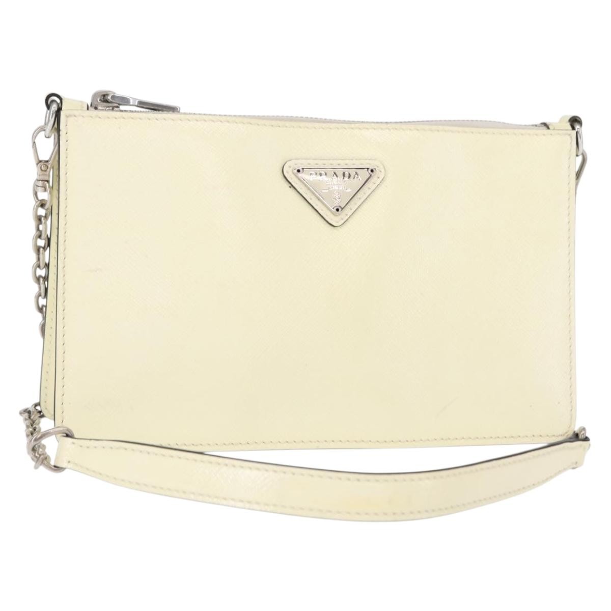 Prada Chain Crossbody Bag Vernice Saffiano Leather White Leather Shoulder Bag Bag