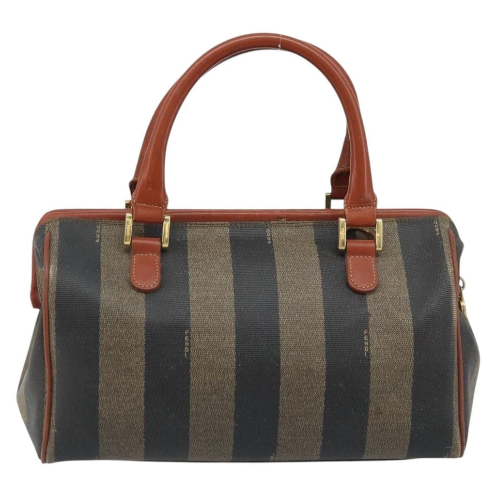 Fendi Vintage Pequin Convertible Boston Bag Coated Canvas Brown Canvas Handbag