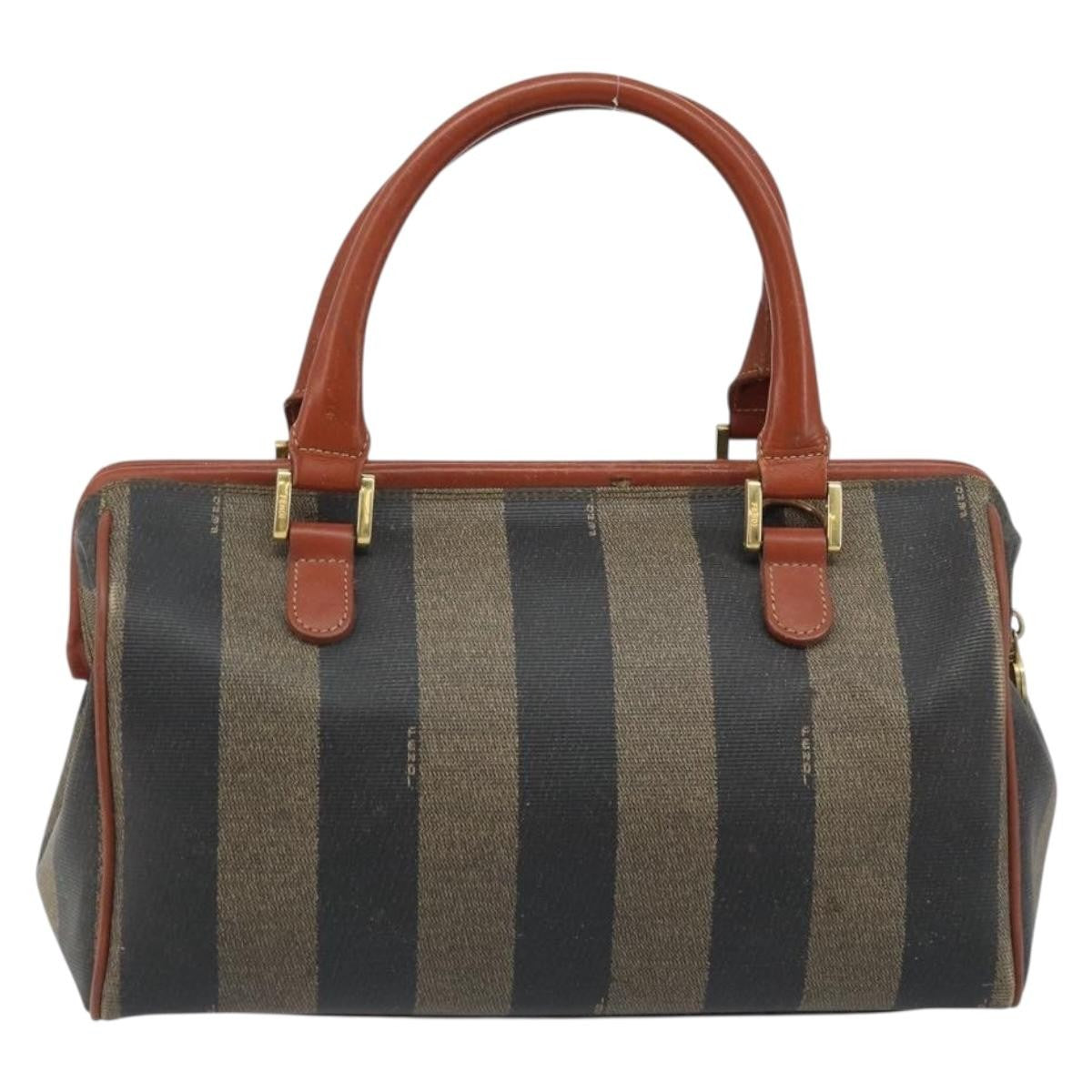 Fendi Vintage Pequin Convertible Boston Bag Coated Canvas Brown Canvas Handbag