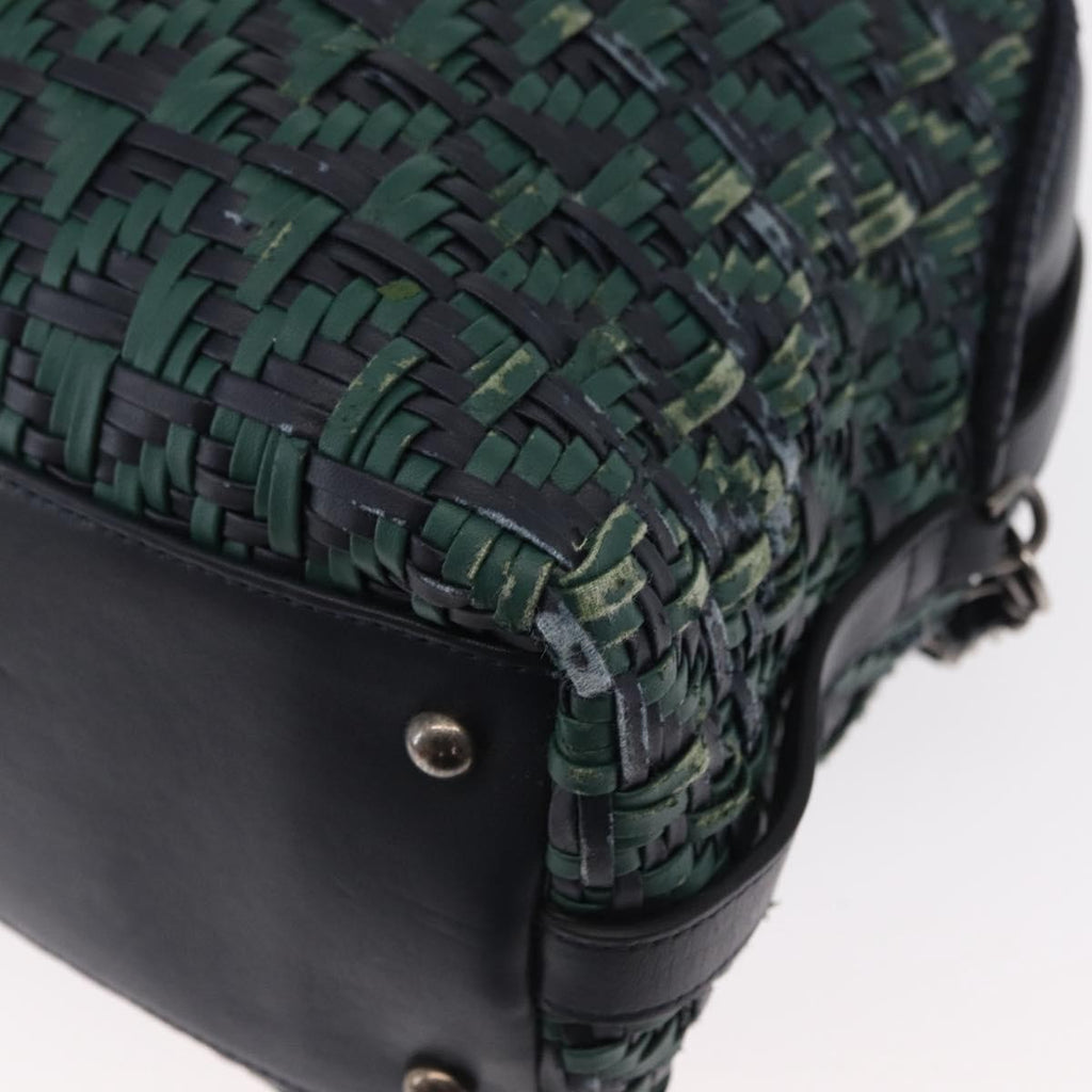 Chanel Convertible Chain Bowler Bag Woven Calfskin Green Leather Handbag