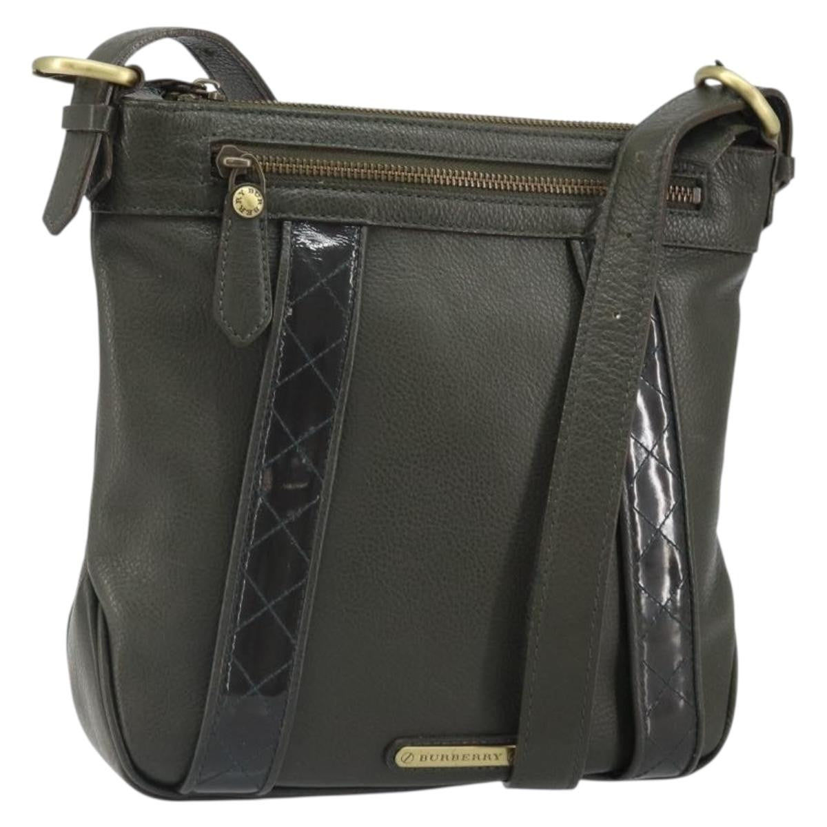 Burberry Vintage Shoulder Bag Leather Khaki Leather Shoulder Bag