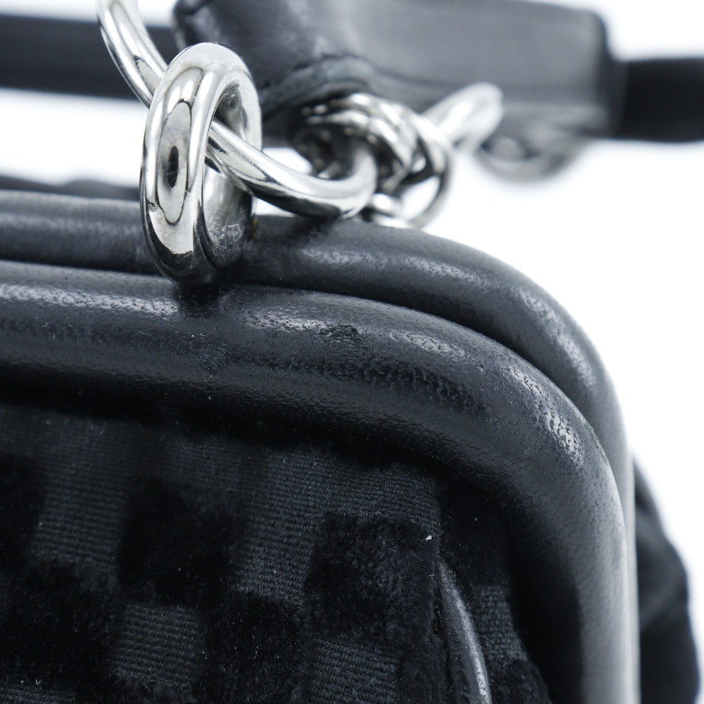 Chanel Vintage Cc Side Belted Bowler Bag Check Embossed Velvet Black Velvet Shoulder Bag Bag