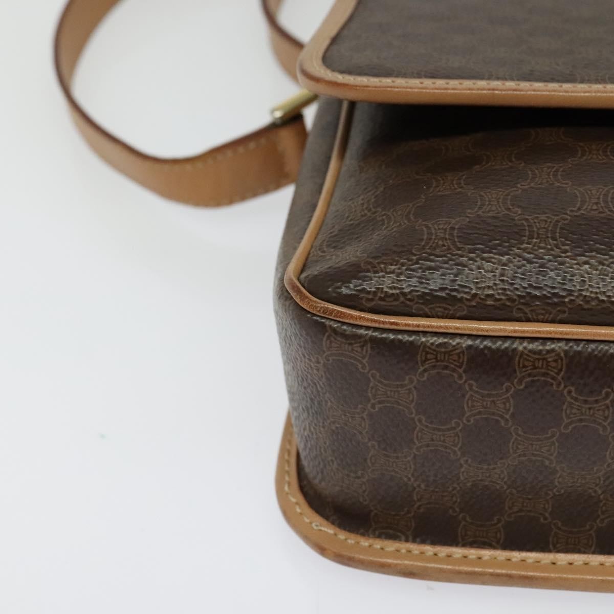 Celine Vintage Macadam Circle Logo Shoulder Bag Canvas And Leather Brown Pvc,Canvas Shoulder Bag Bag