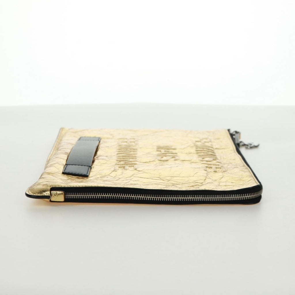 Chanel Feminine Pouch Crinkled Leather Gold Leather Clutche & Pouche Bag