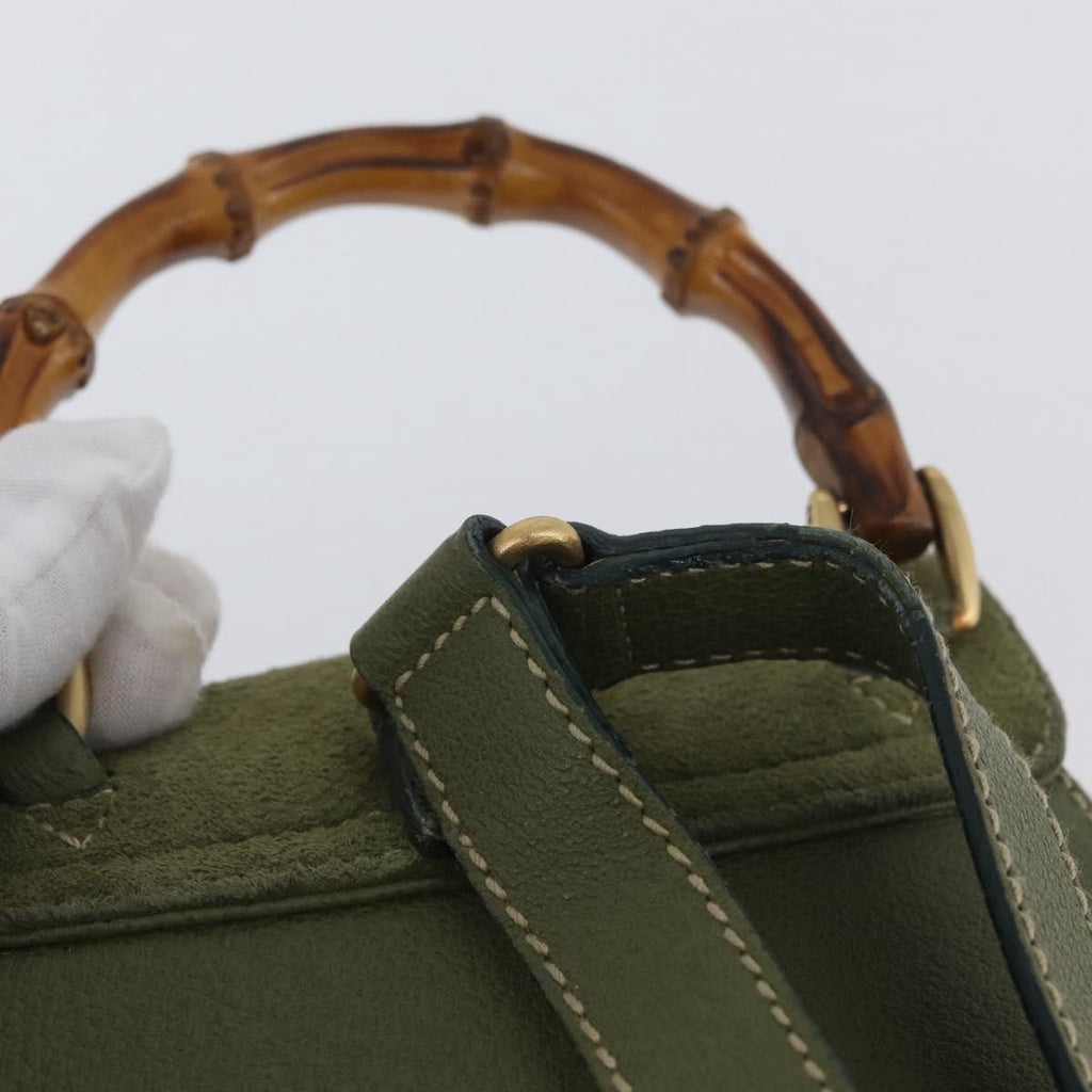 Gucci Gucci Bamboo Backpack Daim Khaki Leather Backpack Bag (Pre-Owned)