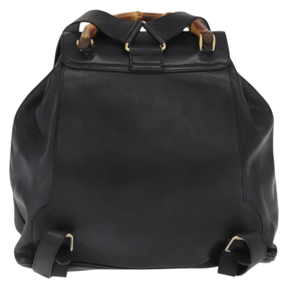 Gucci Vintage Bamboo Backpack Leather Black Leather Backpack Bag (Pre-Owned)