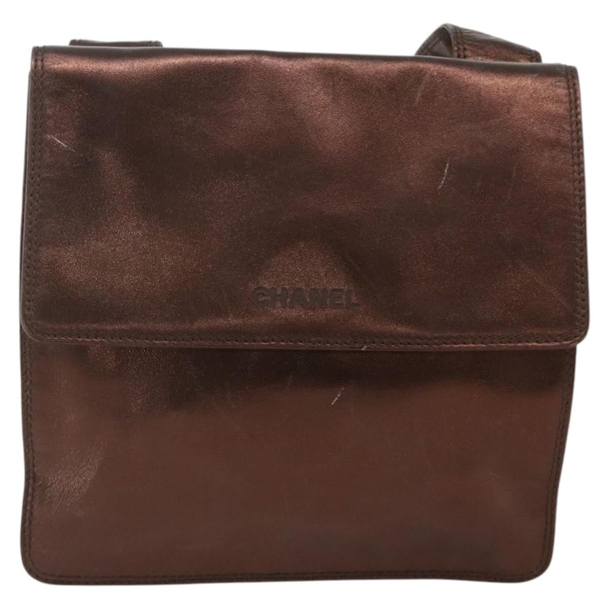 Chanel Vintage Logo Flap Messenger Bag Leather Brown Leather Shoulder Bag Bag