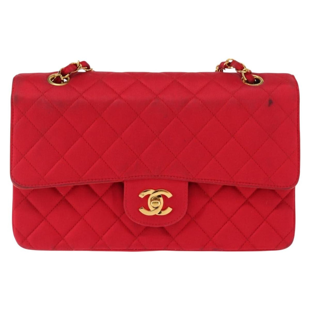 Chanel Timeless - Classic Double Flap Bag Quilted Satin Red Satin Shoulder Bag Bag