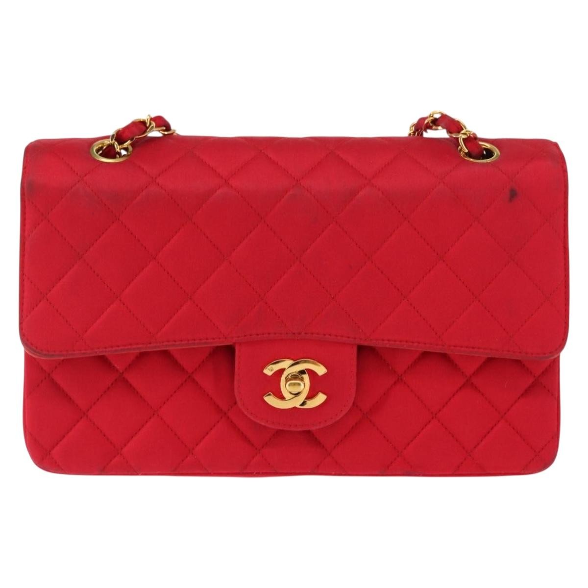 Chanel Timeless - Classic Double Flap Bag Quilted Satin Red Satin Shoulder Bag Bag