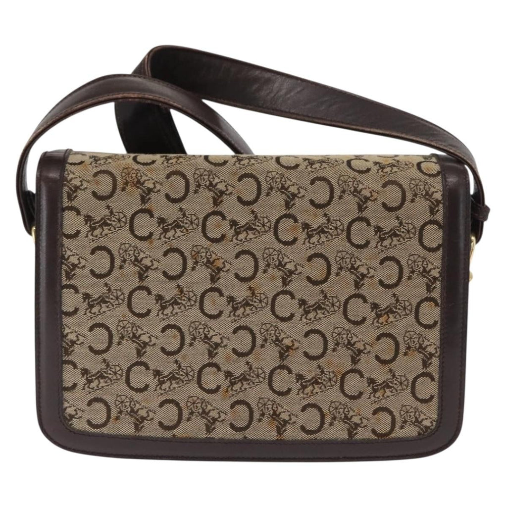 Celine Vintage Horse Carriage C Macadam Shoulder Bag Canvas And Leather Beige Canvas Shoulder Bag Bag