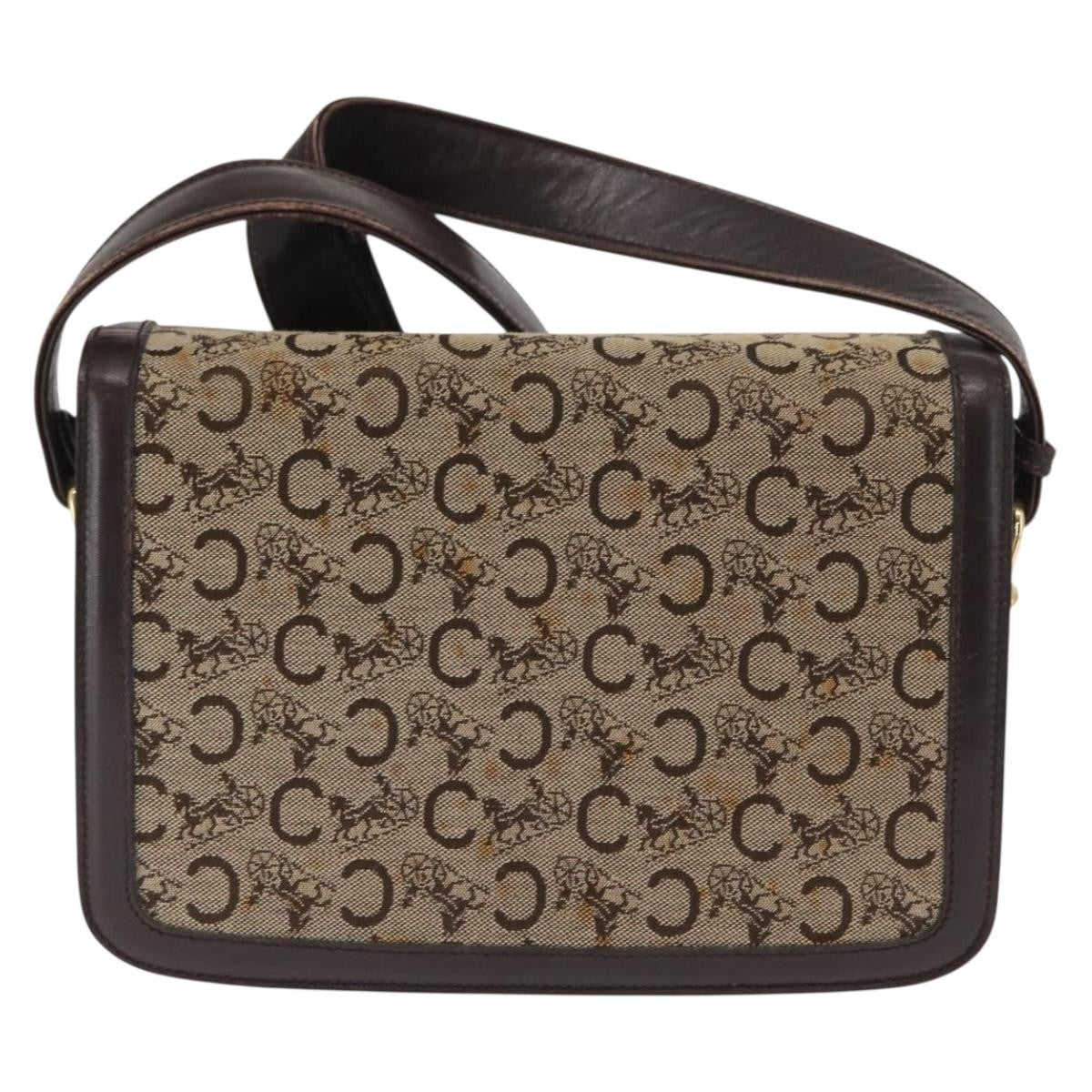 Celine Vintage Horse Carriage C Macadam Shoulder Bag Canvas And Leather Beige Canvas Shoulder Bag Bag