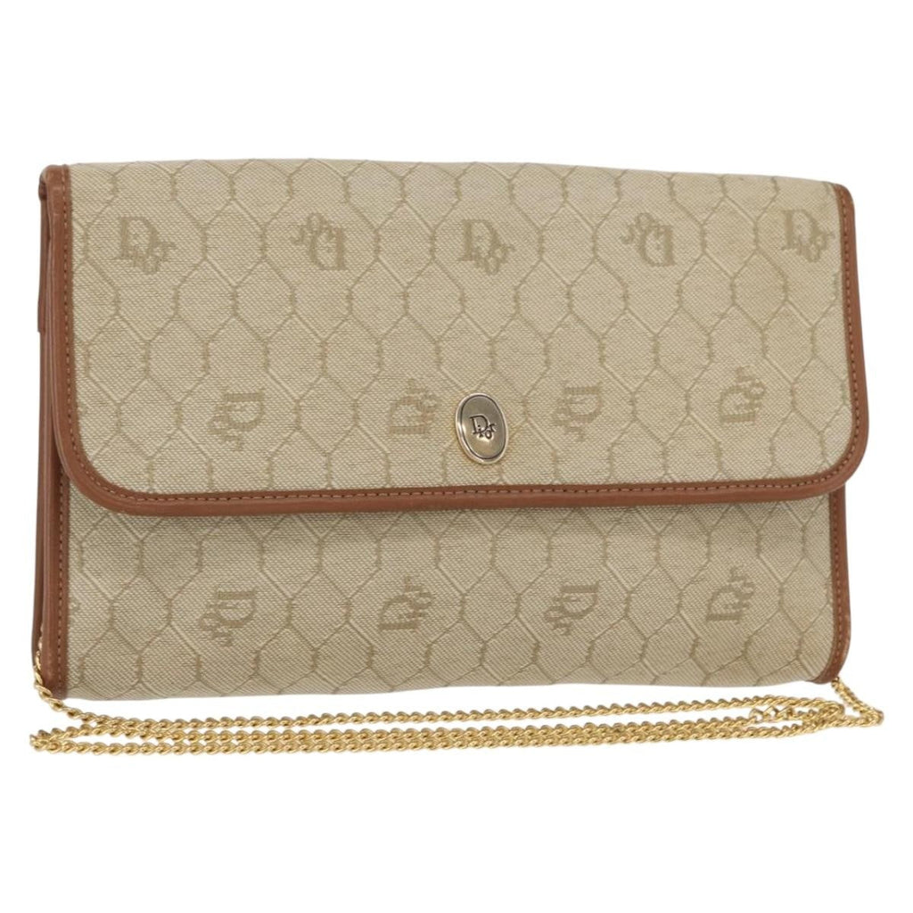 Christian Dior Vintage Honeycomb Chain Canvas Beige Canvas Shoulder Bag Bag (Pre-Owned)