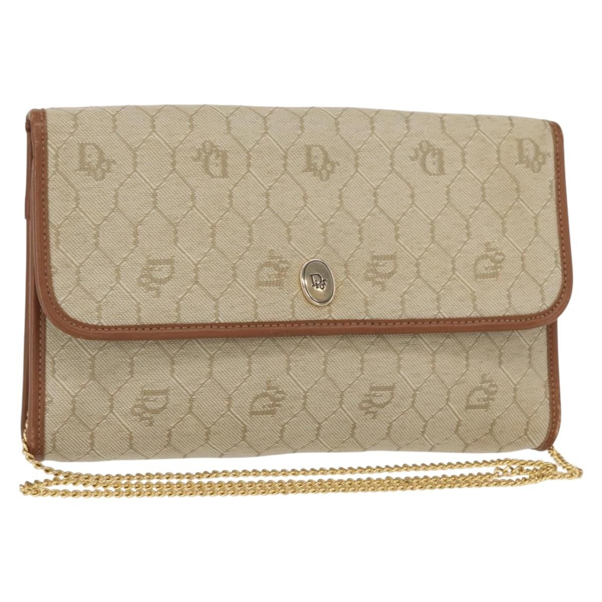 Christian Dior Vintage Honeycomb Chain Canvas Beige Canvas Shoulder Bag Bag (Pre-Owned)
