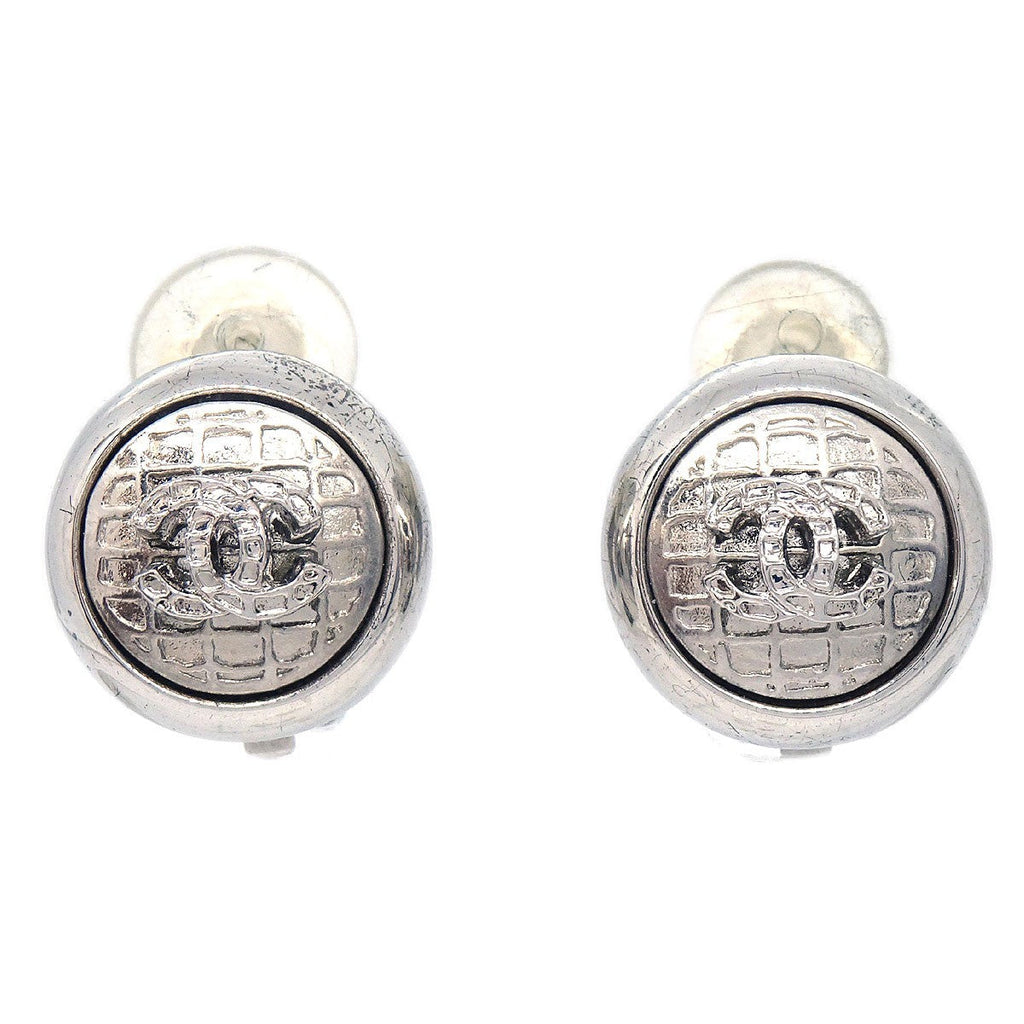 Chanel Vintage Cc Round Clip-On Earrings Metal Silver Silver_Plated Earrings Jewelry