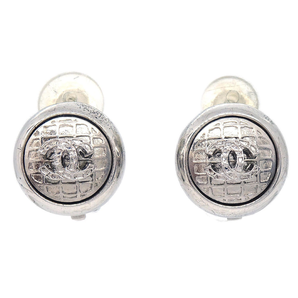 Chanel Vintage Cc Round Clip-On Earrings Metal Silver Silver_Plated Earrings Jewelry