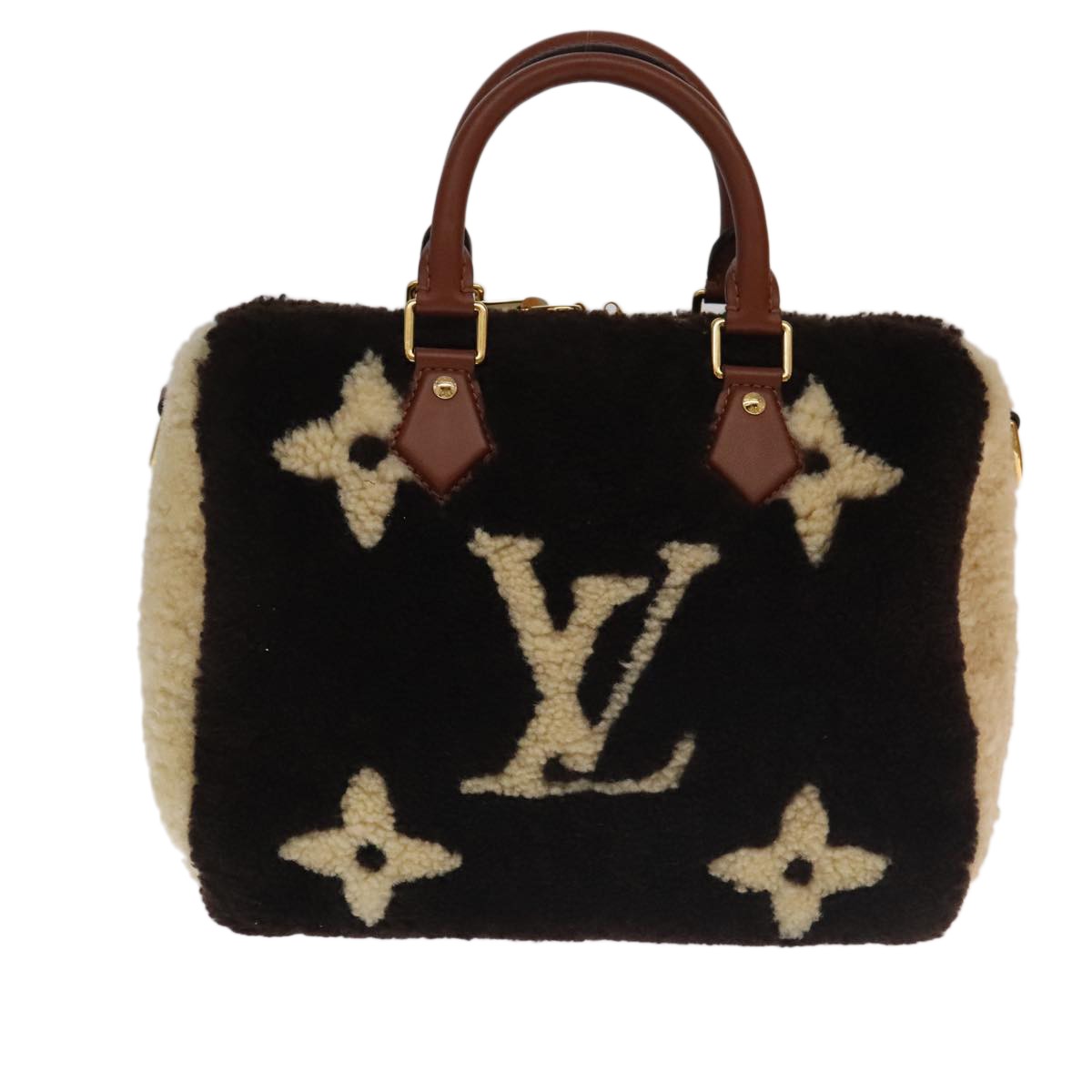 Louis Vuitton Speedy Bandouliere Bag Monogram Giant Teddy Fleece Brown Fur Shoulder Bag