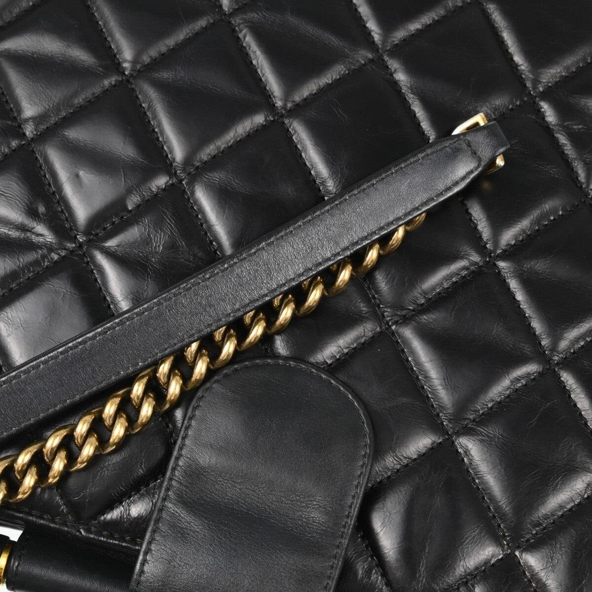 Chanel Gold Bar Tote Quilted Aged Calfskin Black Leather Tote Bag Bag