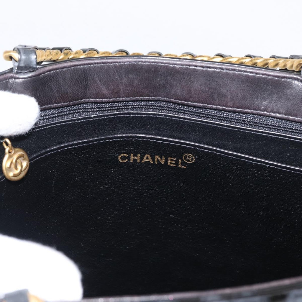 Chanel Chocolate Bar Tote Leather Black Patent_Leather Handbag