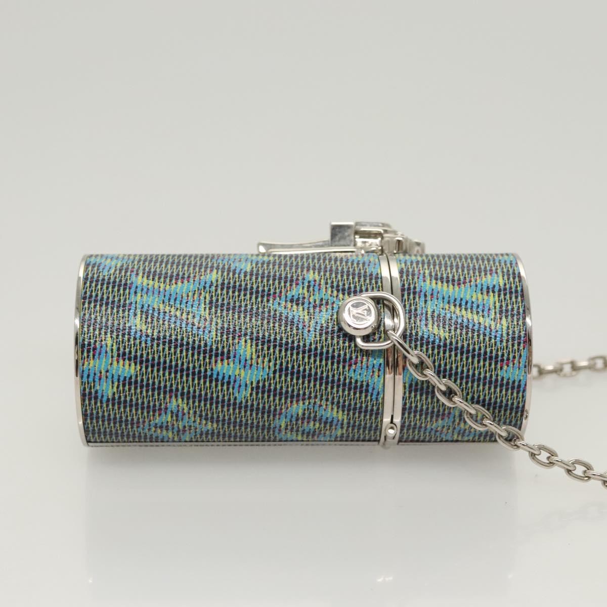 Louis Vuitton Lipstick Case On Chain Damier Monogram Lv Pop Canvas Blue Canvas Clutche & Pouche Bag