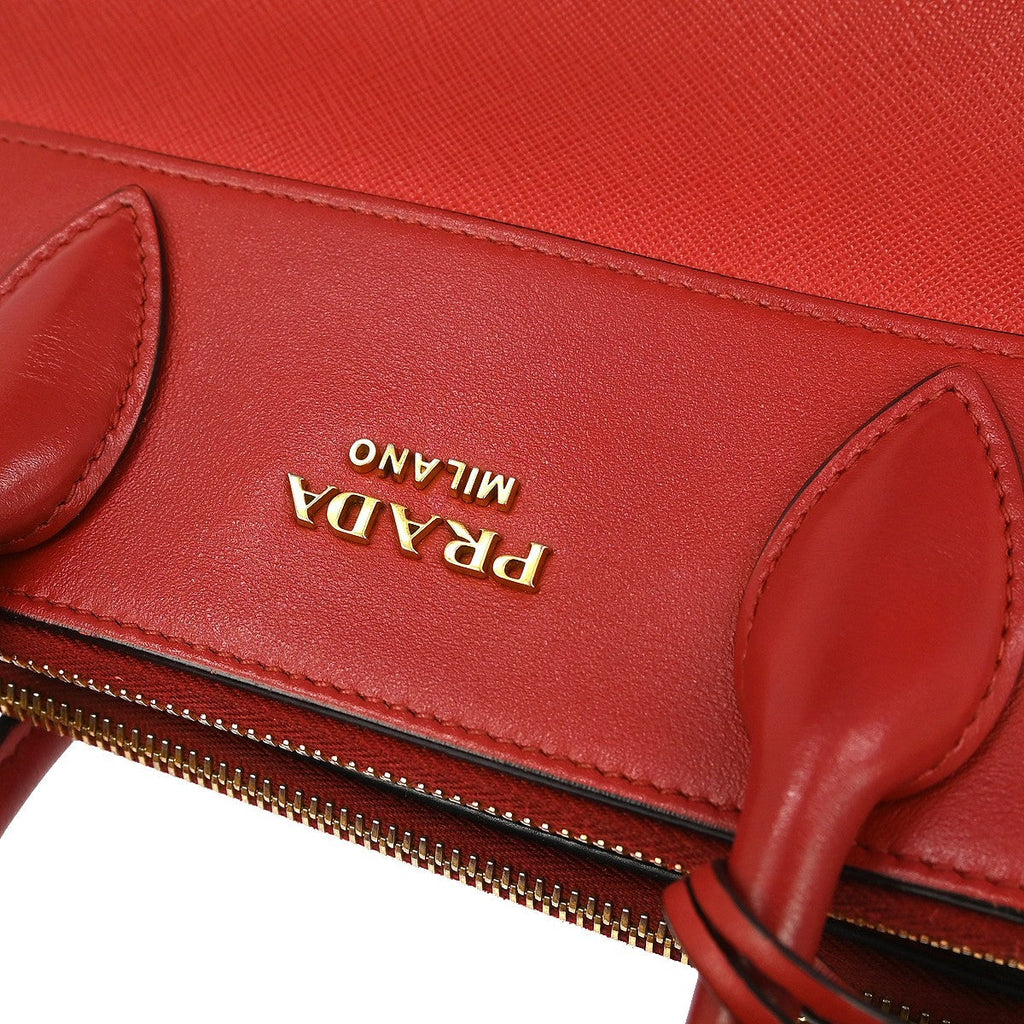 Prada Paradigme Tote Saffiano With City Calf Red Leather Handbag