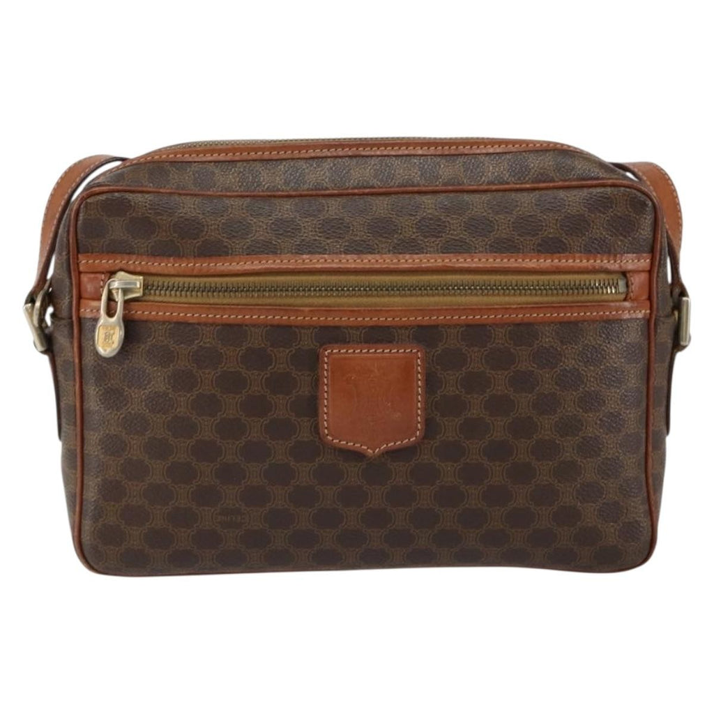 Celine Vintage Macadam Shoulder Bag Canvas And Leather Brown Canvas Shoulder Bag Bag