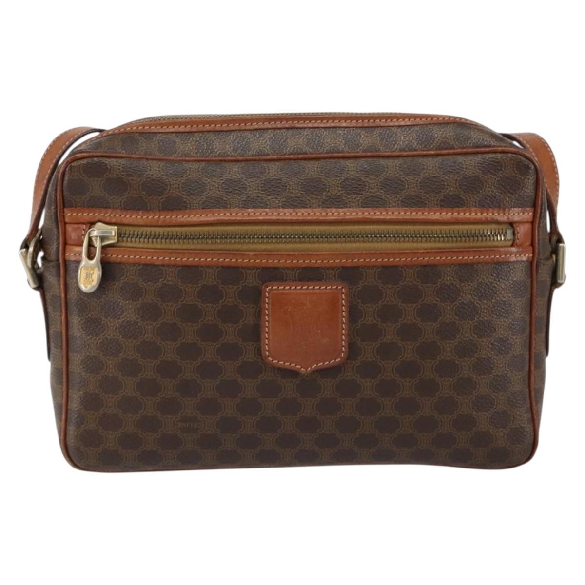 Celine Vintage Macadam Shoulder Bag Canvas And Leather Brown Canvas Shoulder Bag Bag