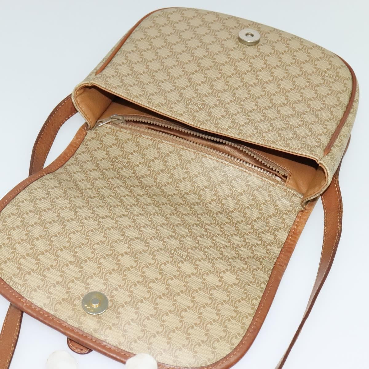 Celine Vintage Macadam Shoulder Bag Canvas And Leather Beige Canvas Shoulder Bag Bag