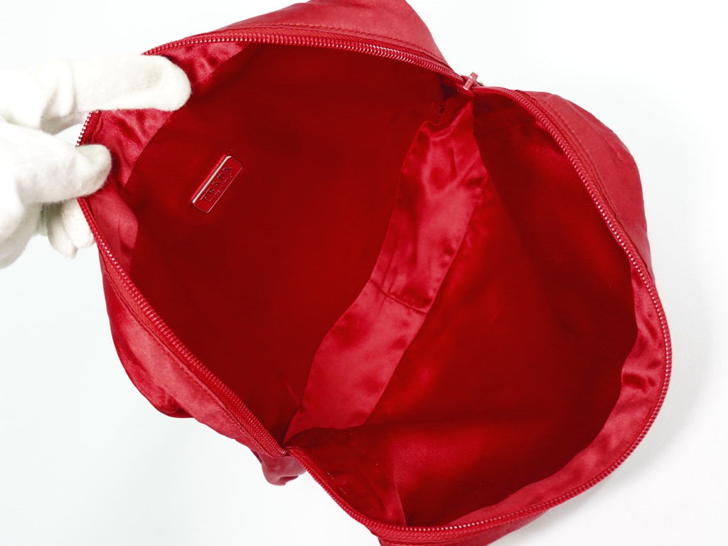 Prada Zip Around Toiletry Bag Silk Red Satin Clutche & Pouche Bag