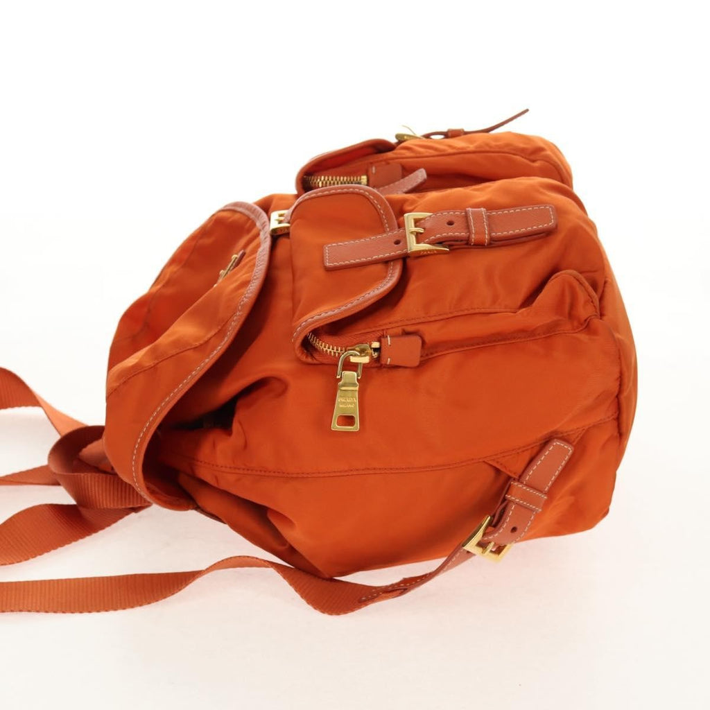 Prada Vela Double Front Pocket Backpack Tessuto With Saffiano Leather Orange Nylon Backpack Bag