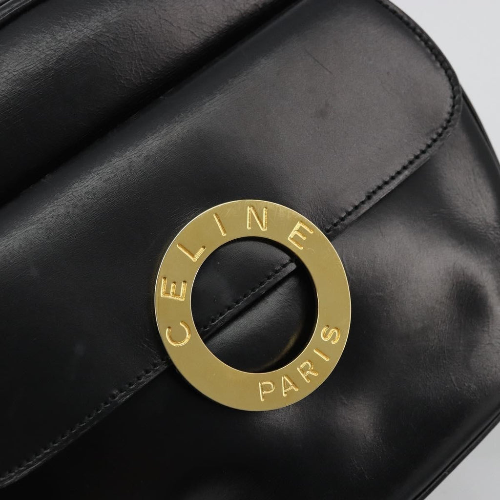 Celine Circle Logo Shoulder Bag Leather Black Leather Shoulder Bag Bag