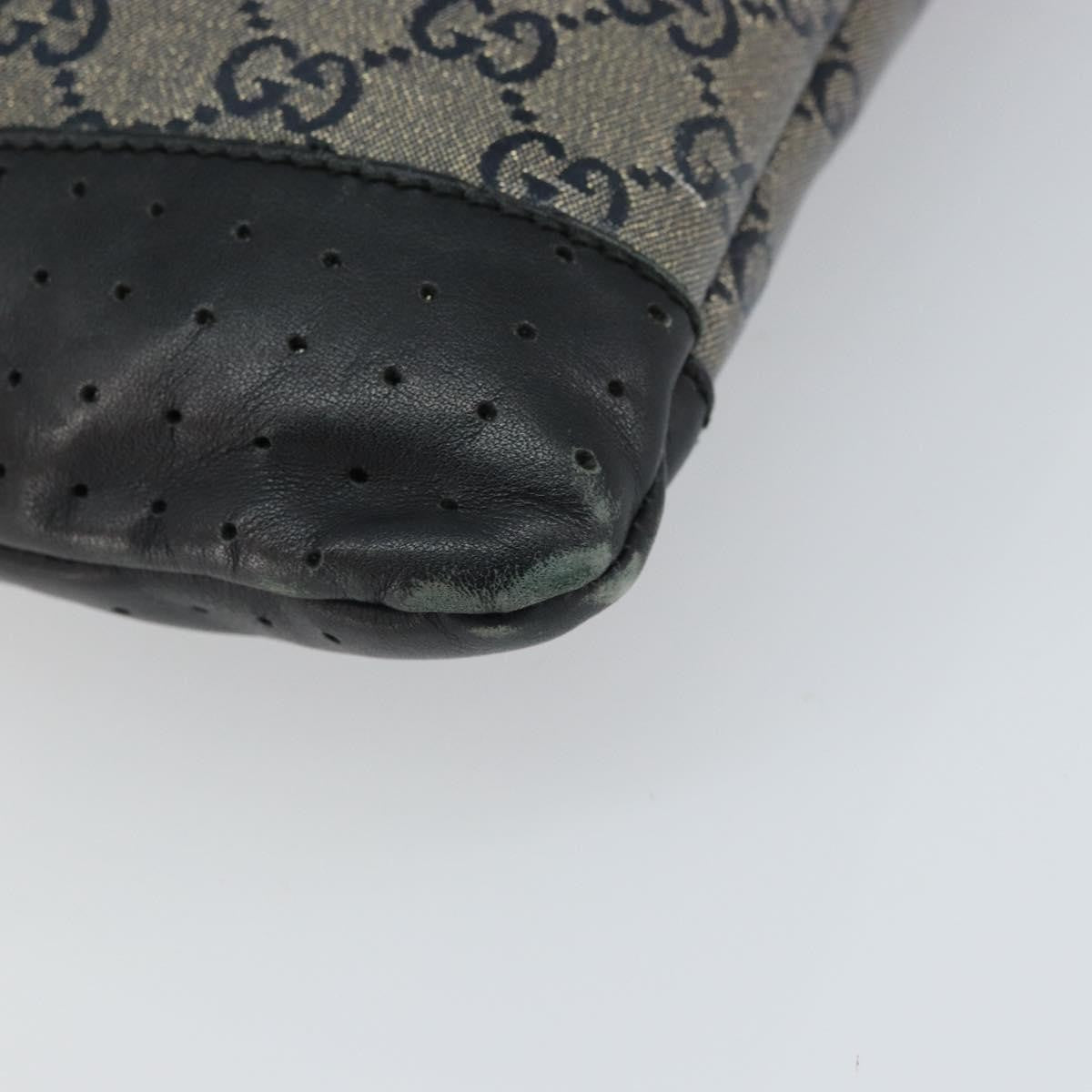 Gucci Zip Messenger Bag Gg Canvas With Perforated Leather Navy Canvas Shoulder Bag Bag (Pre-Owned)