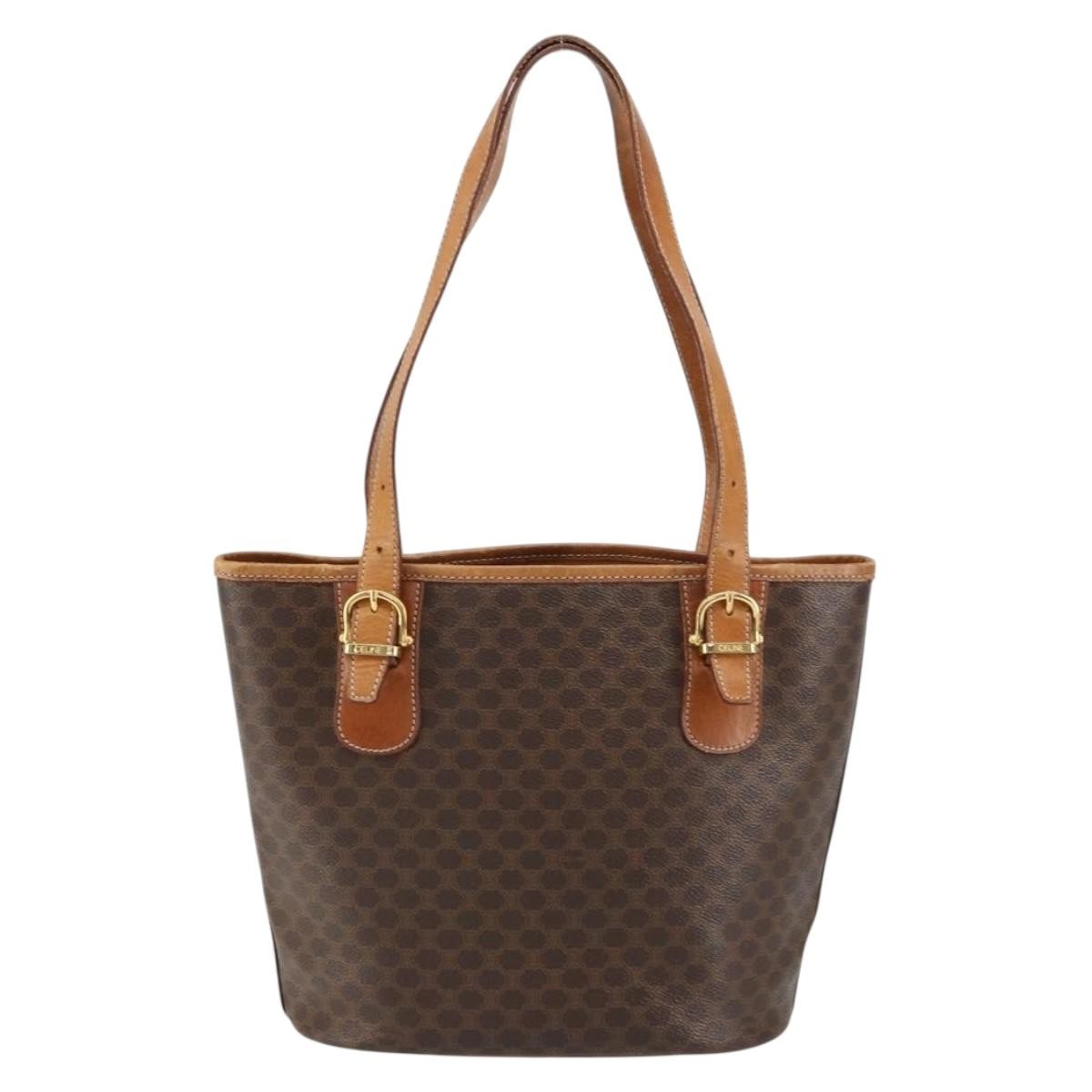 Celine Vintage Macadam Tote Bag Canvas Brown Pvc Tote Bag Bag
